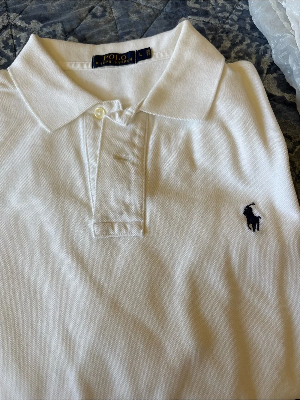 FULL SLEEVE POLO RALPH LAUREN MEN’S White/ Dark Blue Polo Logo Shirt size L